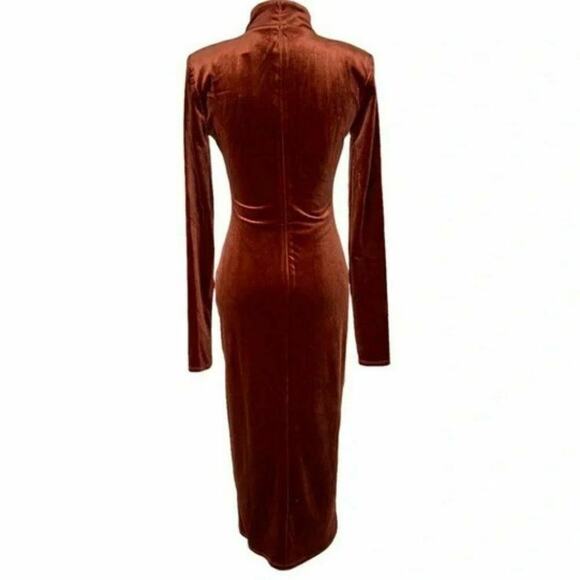 Michael Costello x REVOLVE Yuri Midi Dress Women's XXS Long Sleeve Velvet Rust - Picture 6 of 12
